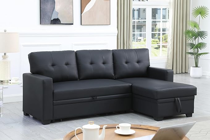 Devion Furniture Philly 4-in-1 Convertible L Shaped Couch with Pull Out Bed and Storage, Sectional Sleeper Sofa with Reversible Chaise for Living Room, Apartment, Bedroom, Office