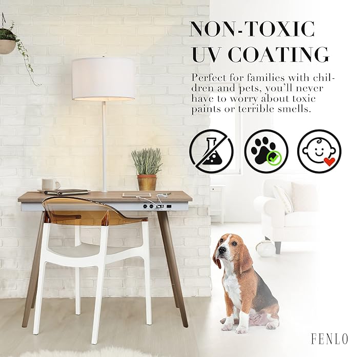FENLO Future 39" Mid Century Desk for Home Office, Office Table with USB Charging Station, Mid Century Modern Desk with Wireless Charging, USB, and USB-C Ports