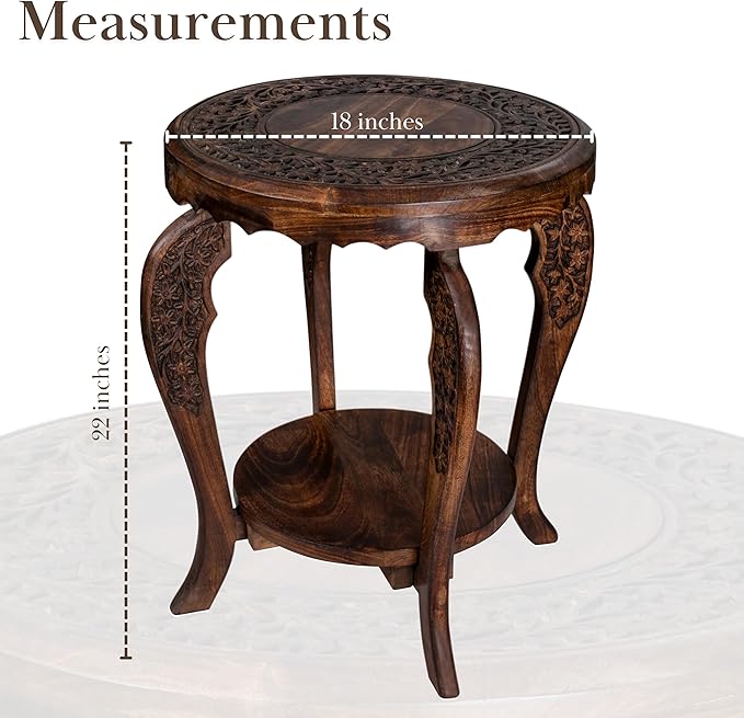 The Wooden Town Farmhouse Round Accent End Table,Rustic Side Table Nightstands for Living Room Bedroom,Coffee Tables,Wood Tray Top,Handcrafted Finish, 18"x22" - Burnt