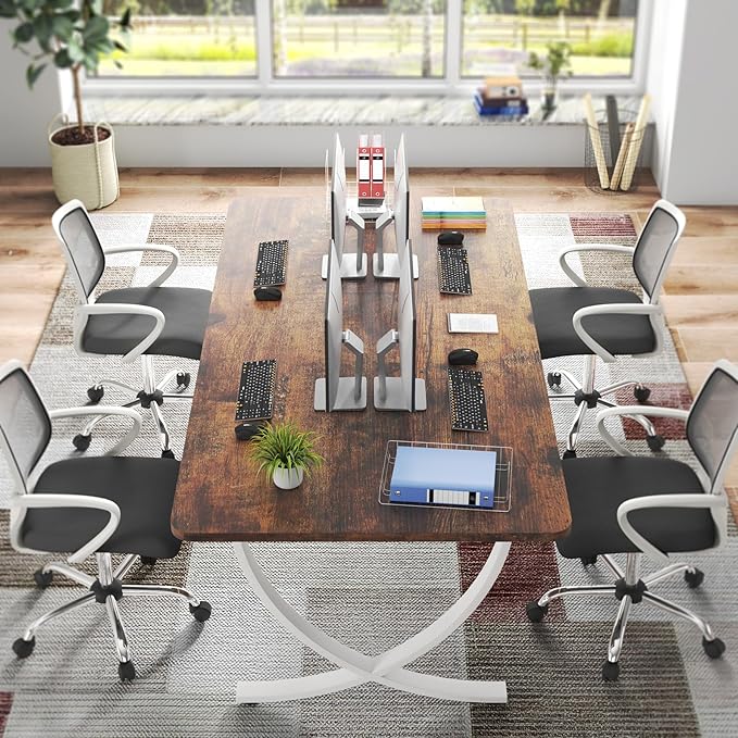 Tribesigns Executive Desk, 63” W x 31.5” D Large Office Desk, Modern Computer Desk Conference Table Meeting Room Table, Business Furniture for Home Office, White and Walnut