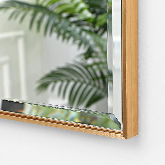 30x36 Inch Gold Mirror with Beveled Trim, Aluminum Frame Bathroom Vanity Mirror, Copper-Free Mirror, Rectangle Wall Mounted Mirror, Modern Rectangular Mirror Horizontal or Vertical