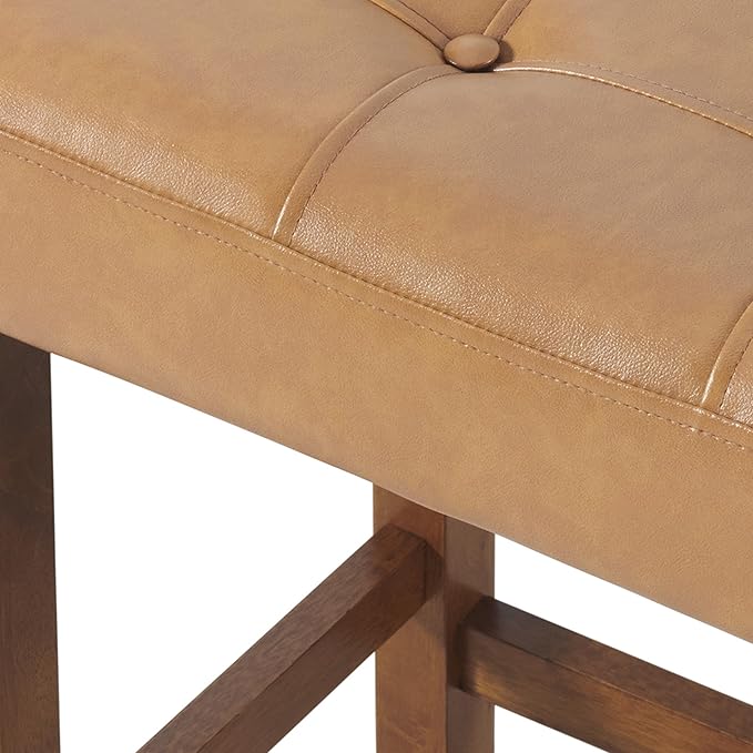 Alaterre Furniture Madison 25-Inch Bar Stool with Faux Leather Seat - Counter Height Stool for Kitchen Island or Bar - Backless Barstools (Cognac/Walnut)