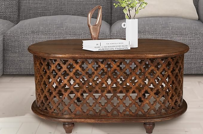 The Wooden Town Solid Mango Wood Coffee Table - Oval Center Table for Living Room, Tea Table, Wooden Accent Table, 36x21x18 Inches - Handcrafted Modern Furniture for Home Décor