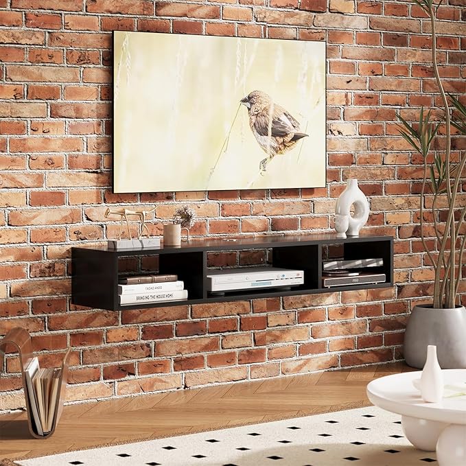 55" Floating TV Stand Modern Floating TV Console Wall Mounted Entertainment Center with Open Storage Cabinet Storage for Living Room Bedroom, Black