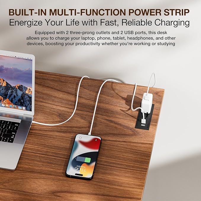 TEMI Small Computer Desk Folding Table - No Assembly, Compact 35.8" Foldable Desk with Power Outlets & USB Charging Port, Portable Small Office Desk, Ideal Mini Study Table for Narrow Spaces, Walunt