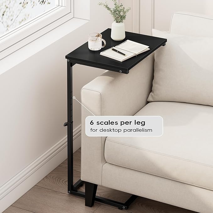 Vagusicc C Shaped End Table for Couch, 33.2'' Extra Tall C Table Adjustable Height Side Table, Small Side Table for Small Spaces, Couch Tables That Slide Under, Tv Tray Table for Living Room, Black