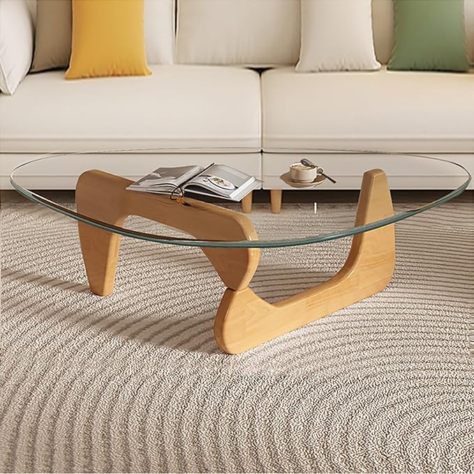 Mid Century Modern Glass Coffee Table, Small Coffee Table for Living Room, Elegant and Functional Coffee Tables, Suitable for Bedroom Living Room Reception Office Tables（Wood/Transparent，Medium）