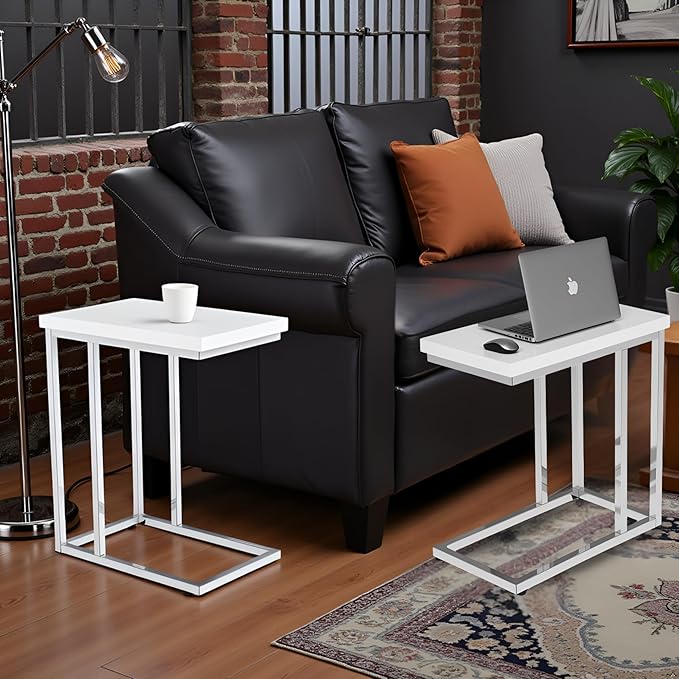 Lavish Home C-Shaped Side Tables Set of 2 – Modern Sofa End Tables or Bedside Nightstands – Space-Saving Laptop Tray Tables for Small Spaces (White)