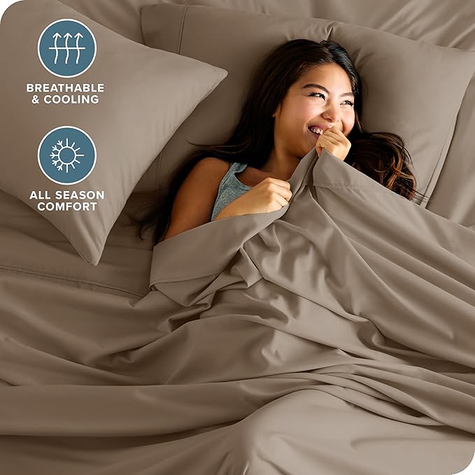 Bare Home Full XL Sheet Set - Luxury 1800 Ultra-Soft Microfiber Full Extra Long Bed Sheets - Double Brushed - Deep Pockets - Easy Fit - 4 Piece Set - Bedding Sheets & Pillowcases (Full XL, Pebble)