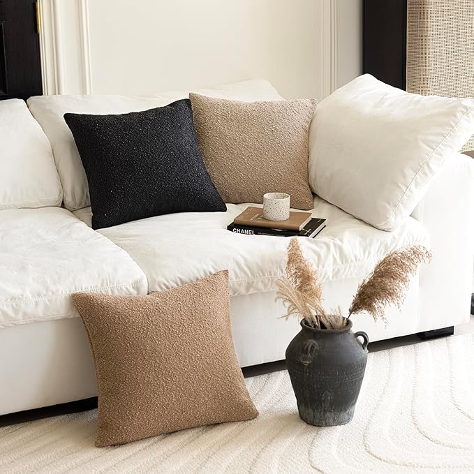 Foindtower Pack of 2, Decorative Textured Boucle Throw Pillow Covers Accent Solid Pillow Cases Neutral Soft Cozy Couch Cushion Case for Chair Sofa Bedroom Living Room Home Decor 26 x 26 Inch Black