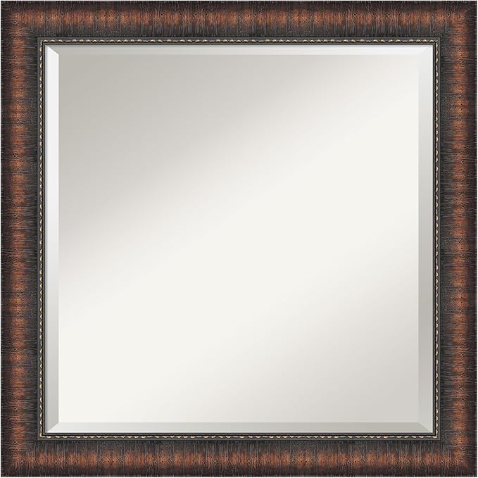 Amanti Art Brown Bathroom Mirror for Over Sink, 24x24 Caleb Brown Square Vanity Mirror, Medium Rustic Farmhouse Frame, Hangs Horizonally and Vertically, Bathroom Wall Decor, Beveled Edge from WI, USA