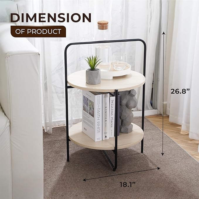 Mijas 2-Tier Side Table, Round End Table, A Stylish and Functional Addition for Home & Office, Perfect for Decor, Storage Solutions, and Enhancing Any Living Space (Natural)