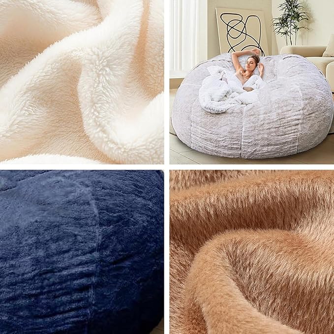 Bean Bag Chair for Adults Kids Without Filler Fluffy Comfy Giant Round Beanbag Sofa Chair Cover for Stuffed Animal Storage Living Room, 5FT, Dark Grey