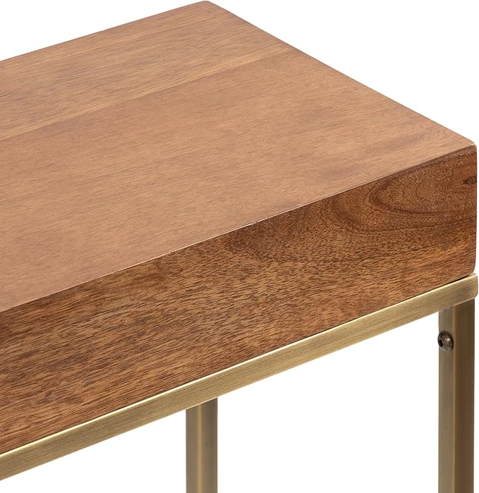 Kate and Laurel Karlsen Mid-Century Wood and Metal Narrow Side Table; 16 x 24 x 8; Walnut Brown and Brass; Slim Bedroom Nightstand with Mixed Materials Design