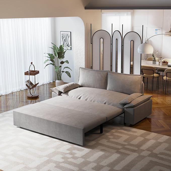 ERYE 73.2" Queen Size Sleeper Sofabed Modern 3 in 1 Convertible Loveseat Sofa&Couch, Velvet Upholstered Love Seat Sofa with Pull Out Sleep Couch Bed and W/Pillows Armrests for Home Apartment RV