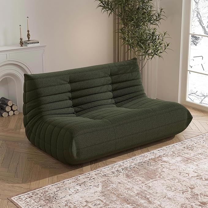 Loveseat Fireside Chair Bean Bag Sofa - Large Bean Bag Chair for Adults & Teens, 2 Seater, High Density Comfortable Foam, Living Room & Bedroom (Green)