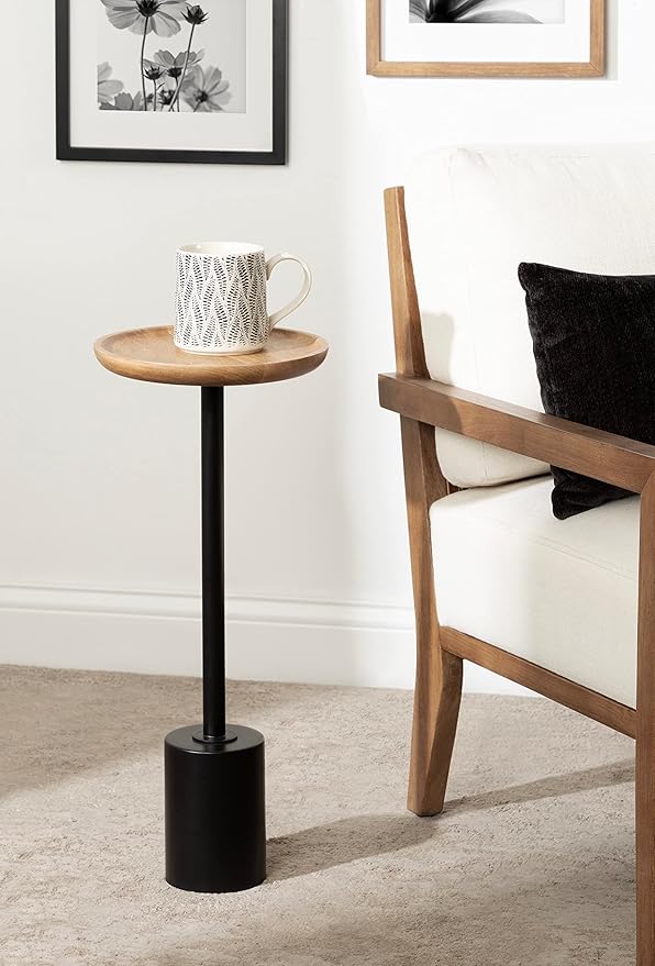 Kate and Laurel Xyler Round Wood and Metal Drink Table, 10 x 10 x 24, Natural Brown Wood and Black, Transitional Plant Pedestal Table for Storage and Display