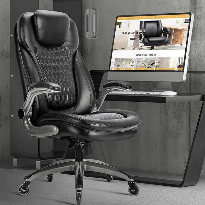 Executive Office Chair-Ergonomic Computer Desk Chair, High Back Leather Chair Swivel Home Office Chair with Upgraded Casters-Black, Set of 2