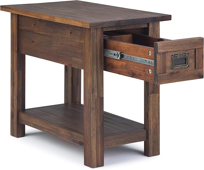 SIMPLIHOME Monroe SOLID ACACIA WOOD 14 inch Wide Rectangle Rustic Narrow Side Table in Distressed Charcoal Brown for the Living Room and Bedroom