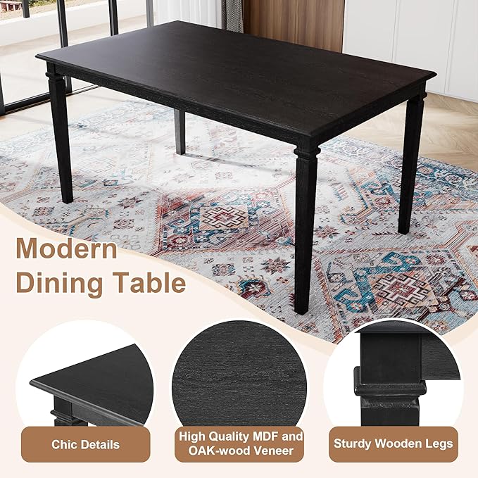Merax 6-Piece Retro Dining Table Set, 6 Seats Wooden Rectangular Table, with 4 Chairs & 1 Bench for Kitchen Room, Classic Furniture, Dovetall Grey
