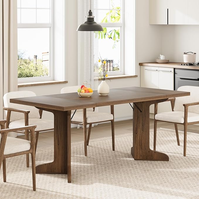 71" Dining Table for 6 to 8 People, Modern Dinner Table with Unique Wooden Legs, Rectangle Dining Table for Kitchen, Dining Room & Living Room, Walnut