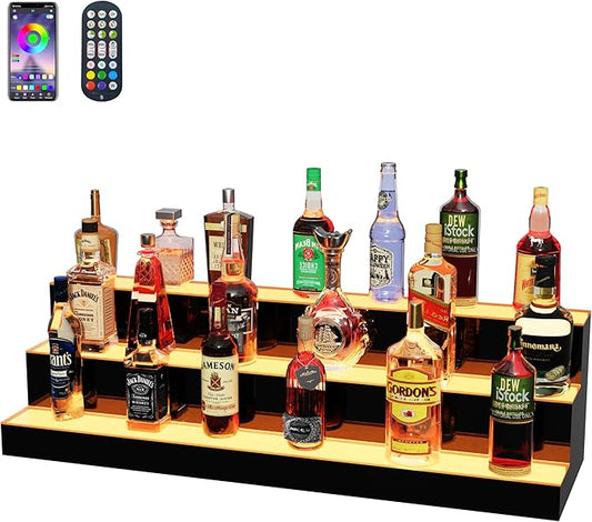 MESAlLUP Acrylic 40 Inch 3 Tier High Light LED Detachable Liquor Bottle Display Shelf with Remote Control, Mulit Color Lighting for Home Mini Bars, Restaurants & Party Use(Without Power Bank)