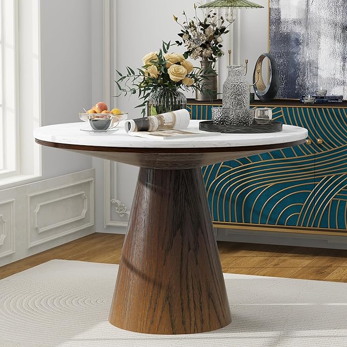 ERYE Contemporary Wooden Round Dining Table, More Decorative Rubber Wood Diningtable for Living Space