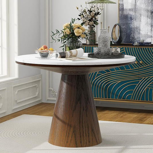 ERYE Contemporary Wooden Round Dining Table, More Decorative Rubber Wood Diningtable for Living Space