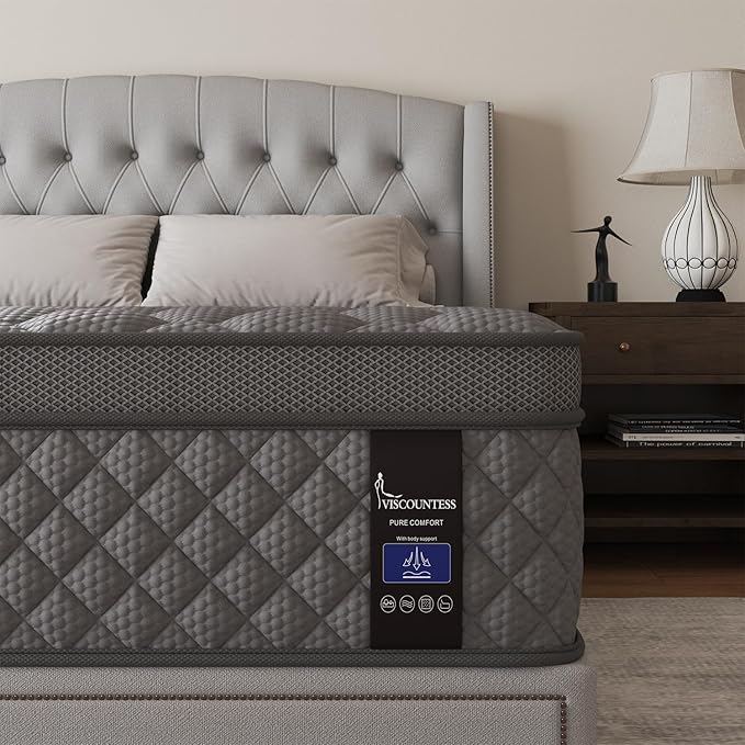 Full Mattress, 12 Inch Hybrid Mattresses Grey, Mattress Medium Firm for Back & Lumbar Support, 100 Night Trial, Individual Pocket Spring for Motion Isolation & Pressure Relief