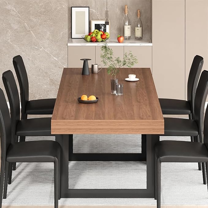 63"-78.74" Rectangular Extendable Dining Table for 6-10 People – Modern Farmhouse Wooden Kitchen Table with Brown Finish, Large Extendable Table for Dining Room or Conference Use
