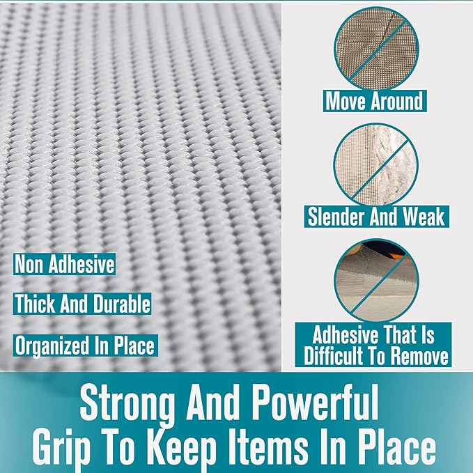 Shelf and Drawer Liner, Non-Adhesive Non Slip and Grip Durable Clean Pad Full Size 17.7 Inches x 20 Feet for Drawers, Shelves, Cabinets, Storage, Kitchen, Desks, Kitchenware, Tableware, Black