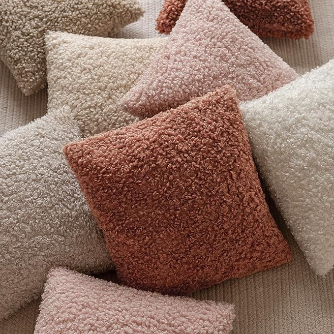Foindtower 2 Pieces 24x24 Inch Dusty Pink, Faux Fur Throw Pillow Cover Accent Sherpa Furry Pillow Covers Fuzzy Soft Pillowcases Cozy Sheepskin Decorative Fleece Cushion Case for Bed Couch Living Room