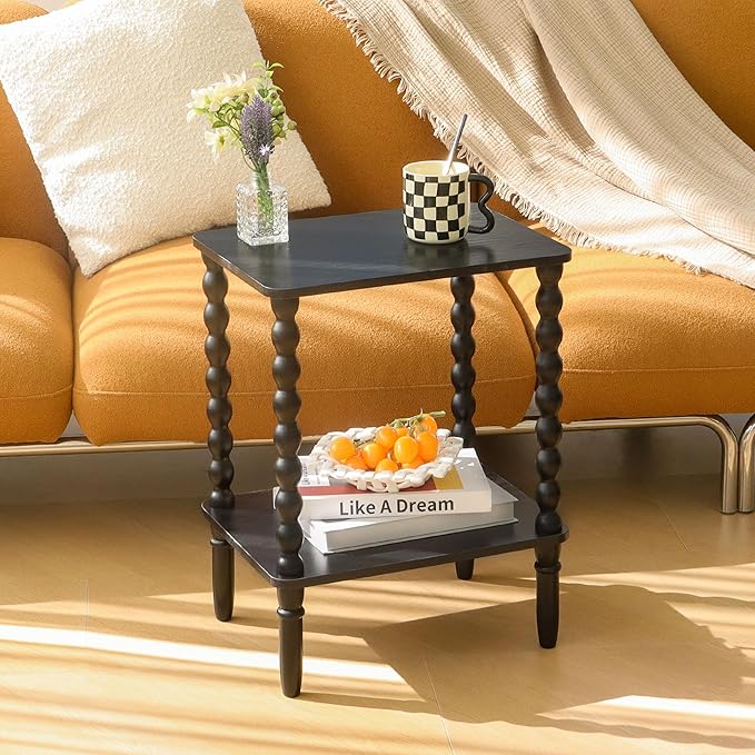 End Tables Set of 2, Small Side Table with Storage Shelf, Nightstands for Bedroom Set of 2 for Living Room, Office and Small Spaces (Black)