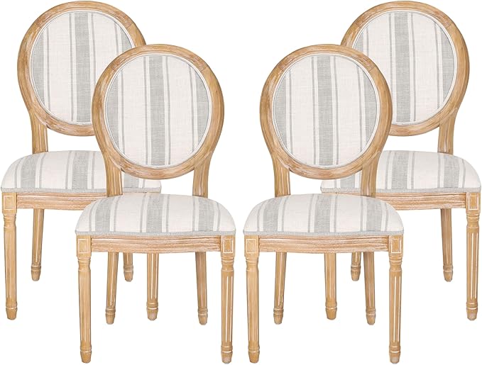 Christopher Knight Home Phinnaeus Dining Chair Set, Set of 4,Wood, Gray Stripes + Light Beige + Natural