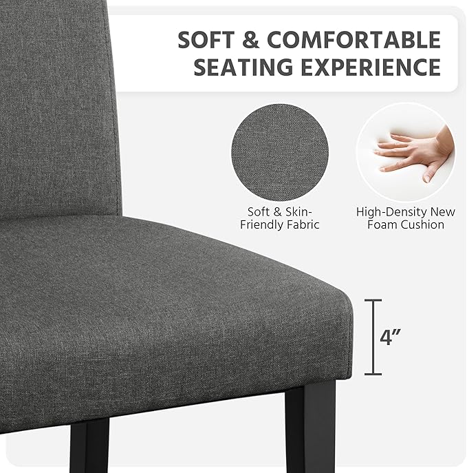 Yaheetech Dining Chairs Set of 2 Fabric Upholstered Parson Kitchen Chairs with Padded Seat and Solid Wood Legs for Dining Room/Restaurant, Dark Gray