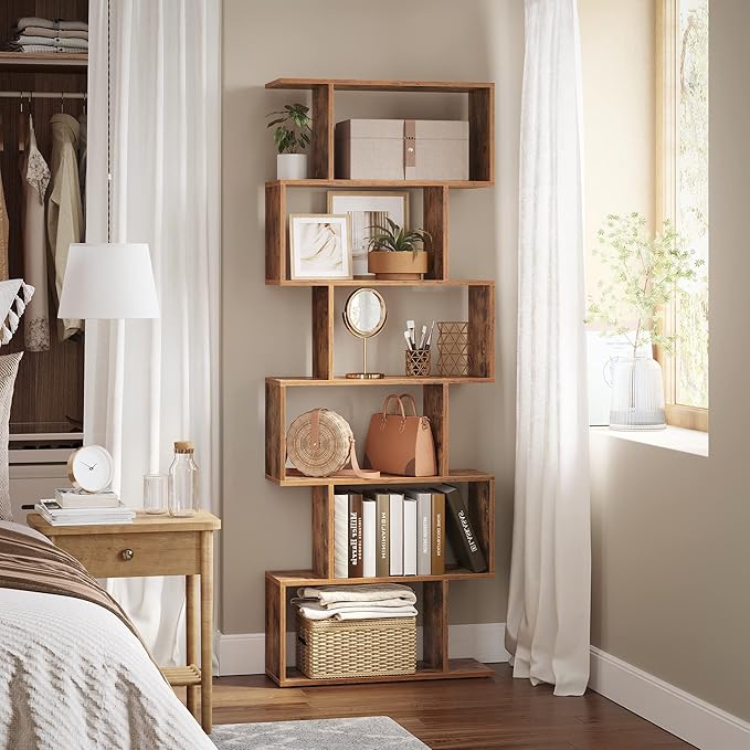 VASAGLE Bookshelf, 6-Tier Bookcase, Tall Display Shelf, Freestanding Storage Shelf, Room Divider, for Home Office, Living Room, Bedroom, Study, Rustic Brown ULBC61BX