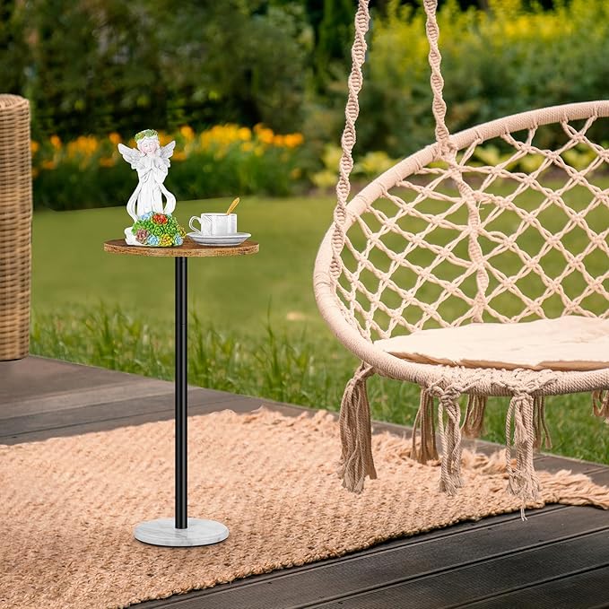 Round Side Table Set of 2 Small End Table Accent Table for Small Spaces Round Coffee Table Wood Rustic Nightstand Bedside Table Outdoor Side Table Living Room Bedroom Balcony Brown and White