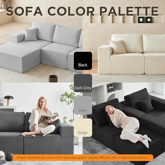 INGEROOM 79" Cloud Couch, Loveseat Sofa with Deep Seat, Modern Plush Corduroy Small Couch for Living Room Bedroom（Gray）