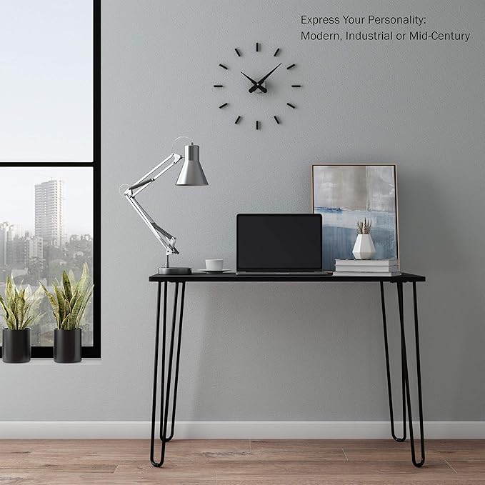 Lavish Home Desk with Hairpin Legs - Modern Industrial Style Home Decor - Woodgrain-Look and Steel Accent Home Office Furniture (Black)
