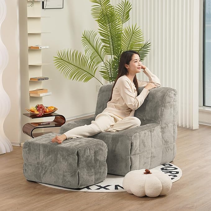 N&V CUBICUS Sofa, Single Seated Foam Sofa, Armless Floor Sofa, ALL NEW HYBRID FOAM Design, with Matching Ottoman (Harbour Gray)
