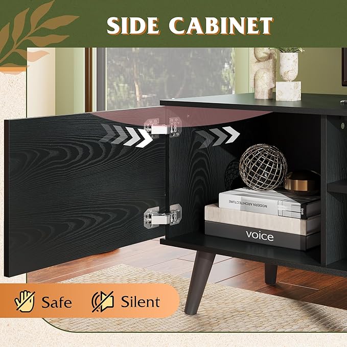 WLIVE TV Stand for 65 70 inch TV, Entertainment Center with Storage Cabinets, Rustic TV Console for Living Room Decor, Black