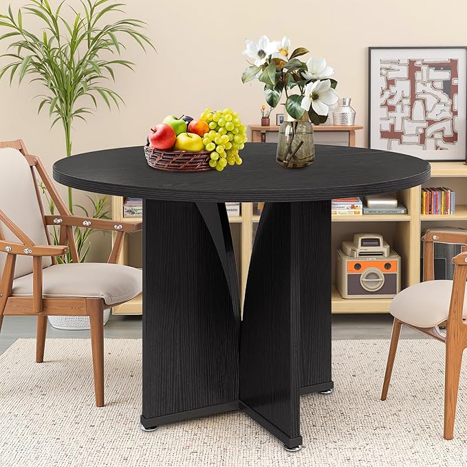 Round Dining Table for 4, 39" Small Dinner Table with Cross Base Round Black Kitchen Tables for Dining Room, Kitchen, Living Room