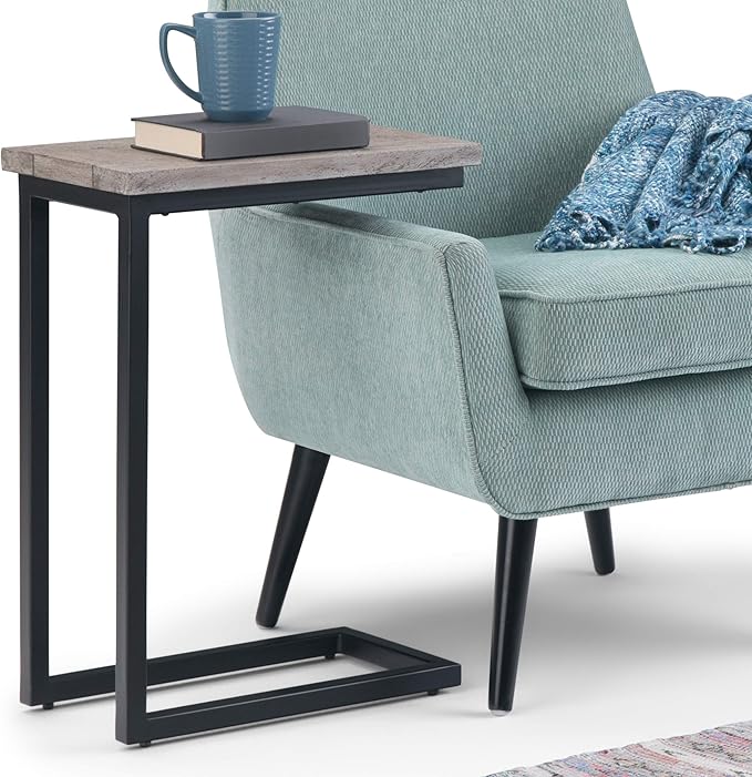 SIMPLIHOME Skyler 18-inch Wide Solid Mango/Metal Industrial C-Shaped End Table in Birch/Black for Living Room, Office, or Bedroom, Assembled