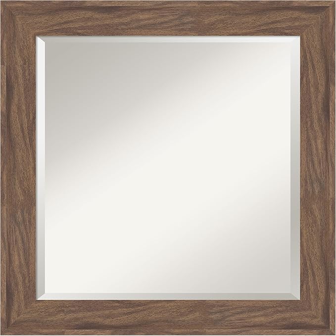 Amanti Art Brown Wall Mirror 25x25 Pia Medium Brown Square Bathroom Mirror for Wall Decor Living Room, Medium Casual Frame, Hangs Horizonally and Vertically, Bathroom Decor, Beveled Edge