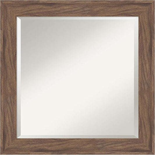 Amanti Art Brown Wall Mirror 25x25 Pia Medium Brown Square Bathroom Mirror for Wall Decor Living Room, Medium Casual Frame, Hangs Horizonally and Vertically, Bathroom Decor, Beveled Edge