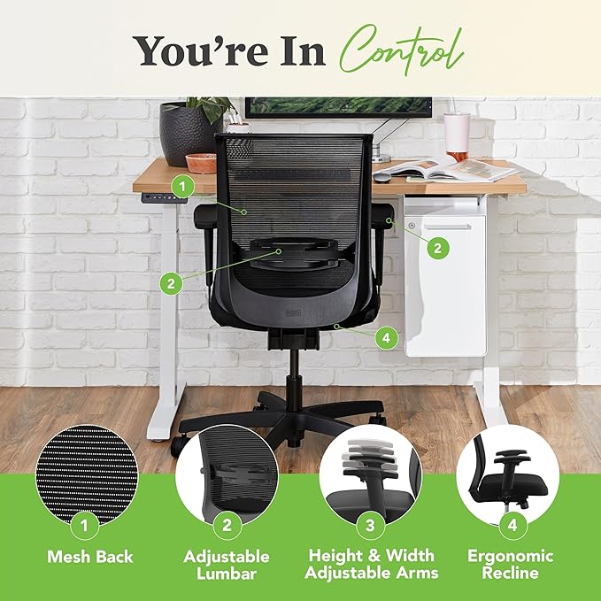 HON Convergence Ergonomic Office Chair, Breathable Back Support Mesh, Adjustable Arms, Computer Chair with Lumbar Support, Rolling Swivel Wheels, Comfortable Synchro-Tilt Recline, Fabric, Iris