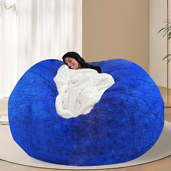 BCU 7FT Big Bean Bag for Adults Kids Without Filling Oversized Bean Bag Chair Cover for Stuffed Animal Storage, Royal Blue