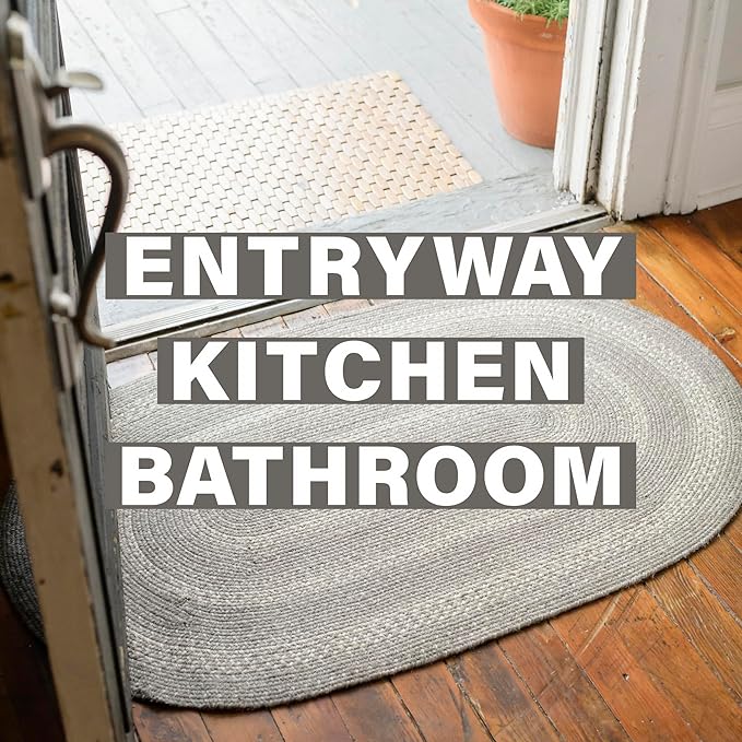 Grey Cloud Small Braided Rug, 27x45 Rectangle - Grey, Handmade with Jute - Warm Farmhouse Decor, Perfect for Kitchens and Entryways - Durable and Easy to Clean