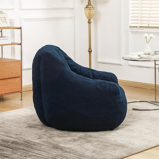 Furniliving Bean Bag Chair, Oversized Bean Bag Couch for Adults Comfy Bean Bag Sofa with Back Support, Large Bean Bag Chair Lazy Sofa for Living Room Bedroom, DarkBlue, Teddy