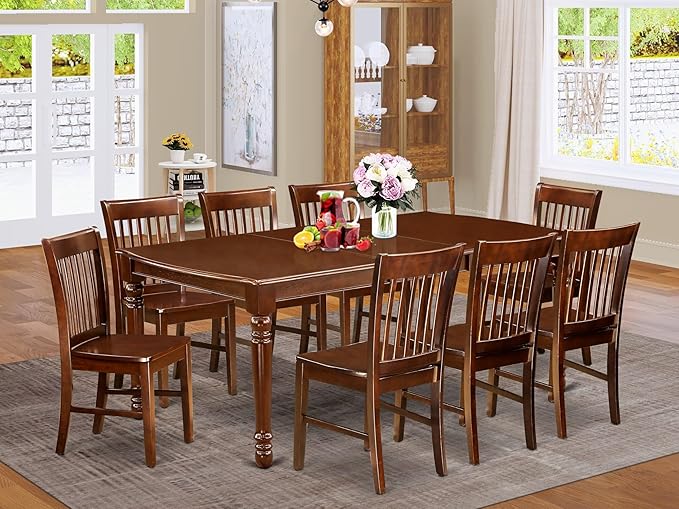 East West Furniture DONO9-MAH-W 9 Piece Kitchen Table Set Includes a Rectangle Dining Table with Butterfly Leaf and 8 Dining Room Chairs, 42x78 Inch, Mahogany